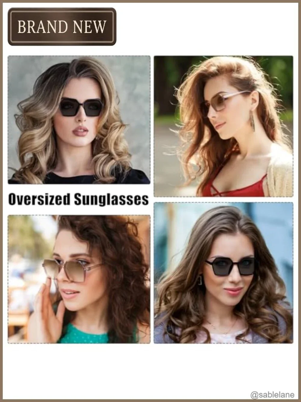 Oversized Square Sunglasses 2 Pair Set UV Protection Polycarbonate Frame